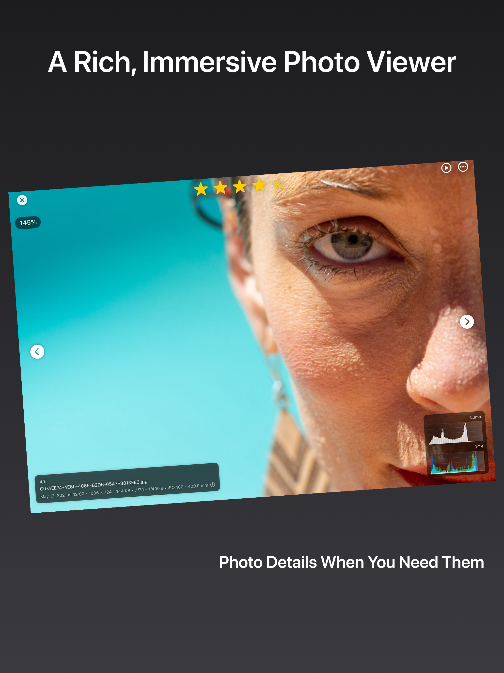 Oak Viewer photo viewer with histogram